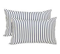 RYSMIYOU Lot de 2 housses de coussin décoratives carrées en lin à rayures modernes pour extérieur, canapé, salon, 30,5 x 50,8 cm, bleu