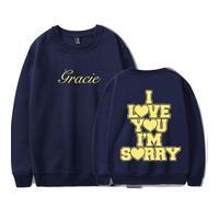 RYSXJLX Gracie Abrams Merch I Love You I'm Sorry Logo Crewneck Women Men Retro Classic Sweat-shirt à manches longues, bleu marine, M