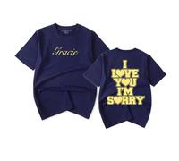 RYSXJLX Gracie Abrams Merch I Love You I'm Sorry Logo T-Shirt Femmes Hommes Mode Casual T-shirt à manches courtes, bleu marine, L