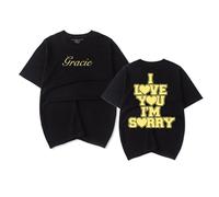 RYSXJLX Gracie Abrams Merch I Love You I'm Sorry Logo T-Shirt Femmes Hommes Mode Casual T-shirt à manches courtes, Noir , 4XL