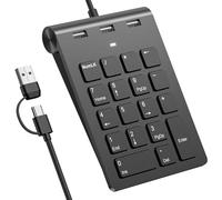 Rytaki Pro 2-en-1 Pavé Numérique Filaire et Hub USB avec USB-C et USB-A, Pavé Numérique USB avec 3 Ports USB 2.0, 18 Touches Clavier Numerique pour PC Portable/iPad/PC/Windows/macOS, Plug & Play Noir