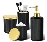RYTOXILO Accessoires de salle de bain noirs et dorés 4 pièces