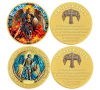 RYUKENLM Lot de 2 pièces de monnaie de défi de l'archange Saint Michel avec psaume 91:10-11, ange gardien religieux, jeton de foi religieux, cadeau chrétien inspirant pour homme et femme