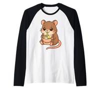Ryukyu Rat géant à Longue Queue Mangeant Ramen Nouilles Kawaii Mignon Manche Raglan