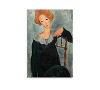 RyuSa Amedeo Modigliani - Impression sur toile représentant une femme aux cheveux roux - Décoration murale - Décoration murale - Décoration d'intérieur moderne - 60 x 90 cm