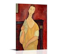 RyuSa Amedeo Modigliani - Impression sur toile représentant une femme avec un éventail - Décoration murale moderne pour chambre à coucher - 50 x 75 cm