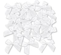 Ryvera 48 Noeud Cadeau Blancs de 5cm - Matériau en Satin de Soie Auto-adhésif, Idéaux pour l’Emballage de Cadeaux, la Décoration de Mariage et de Fêtes