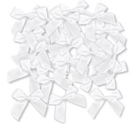 Ryvera 48 Noeud Cadeau Blancs de 5cm - Matériau en Satin de Soie Auto-adhésif, Idéaux pour l’Emballage de Cadeaux, la Décoration de Mariage et de Fêtes