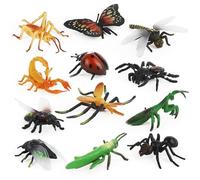 Ryvera Lot de 12 figurines réalistes d'insectes, coccinelle, abeille, papillon, fourmi, grillage, scorpion, araignée pour l'école, projet, fête et décoration de gâteau