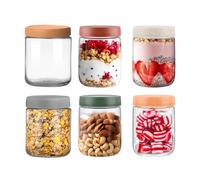 Ryvera Overnight Oat Jars, 500ml Bocaux en Verre, Lot de 6 Bocal en Verre avec Couvercle, Pot Yaourt en Verre avec Couvercle,Overnight Oats Jar pour L'Avoine, Salade, Yaourt, Pudding, Confiture, Mason