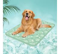 Rywell 110X80cm Tapis Rafraichissant Chien,Tapis Refroidissant pour Grands Chien Thermochromique,Coussin Rafraichissant Imperméable et Non Toxique, Antidérapant et Lavable(Vert)