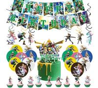 RZDQZY Zelda Décoration Anniversaire Pack: 25pcs Gâteau, 6pcs Spirales, 1pc Bannière, 18pcs Ballons - Vert, Doré - Uni, Letter Print, Cartoon