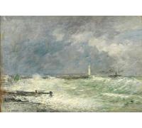 RZHRHJES Abstrait Image sur Toile Graffiti Art Mural Peinture sur Toile Nordique Entrée du port du Havre par temps orageux par Eugène Louis Boudin Affiches d'Art Pour la Décoration Murale 60x90cm
