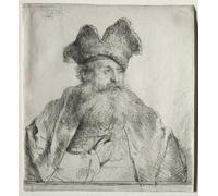 RZHRHJES Abstrait Image sur Toile Graffiti Art Mural Peinture sur Toile Nordique Vieil homme au chapeau de fourrure divisé par Rembrandt Van Rijn Affiches d'Art Pour la Décoration Murale 60x90cm