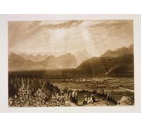 RZHRHJES Abstrait Tableau Peinture sur Toile Portrait Chaîne des Alpes de Grenoble à Chamberi du livre d'études gravé par Mallord William Turner Pour la Décoration Murale 60x90cm