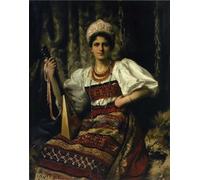 RZHRHJES Affiche Decoration Murale Portrait de la fille de l'artiste Anne en costume russe tenant une balilaïka par Thomas Benjamin Kennington Pour la Décoration de la Chambre à Coucher 60x90cm