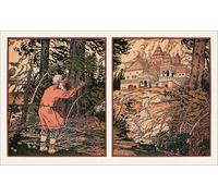 RZHRHJES Image sur Toile Impression Peinture Minimaliste Peinture Illustration du conte du pêcheur et du poisson d'Ivan Yakovlevich Bilibin Pour les Décorations pour la Maison 60x90cm