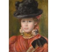 RZHRHJES Image sur Toile Impression Peinture Minimaliste Peinture Jeune fille au chapeau noir et fleur rouge de Pierre Auguste Renoir Art Imprimé Image Pour les Décorations pour la Maison 60x90cm