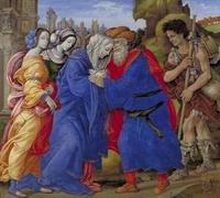 RZHRHJES Image sur Toile Impression Peinture Minimaliste Peinture la rencontre de Joachim et Anne devant la porte dorée de Jérusalem de FilipLippi Pour les Décorations pour la Maison 60x90cm