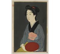 RZHRHJES Murales sur Toile Affiche Decoration Murale Tableau Imprimé sur Toile Femme tenant un plateau Ère Taisho par Goyo Hashiguchi Pour la Décoration de la Chambre à Coucher 60x90cm