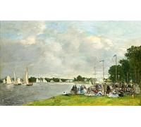 RZHRHJES Peinture Poster Peinture sur Toile d'Art Abstrait Tableau Régates à Argenteuil par Eugène Louis Boudin Tableaux sur Toile Pour les Décorations pour la Maison 60x90cm