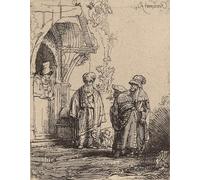 RZHRHJES Peinture Poster Peinture sur Toile d'Art Abstrait Tableau Trois figures orientales Jacob et Laban par Rembrandt Van Rijn Tableaux sur Toile Pour les Décorations pour la Maison 60x90cm