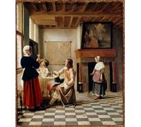 RZHRHJES Peinture Poster Peinture sur Toile d'Art Abstrait Tableau une femme boit avec deux hommes assis par Pieter De Hooch Tableaux sur Toile Pour les Décorations pour la Maison 60x90cm