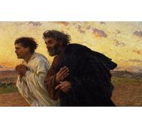 RZHRHJES Peinture sur Toile d'Art Abstrait Tableau les disciples Pierre et Jean courant au sépulcre le matin de la résurrection par Eugène Burnand Pour les Décorations pour la Maison 60x90cm