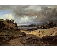 RZHRHJES Vintage Impressions sur Toile Abstrait Tableau Peinture sur Toile Portrait la campagne romaine de Jean Baptiste Camille Corot Impression Tableaux Pour la Décoration Murale 60x90cm