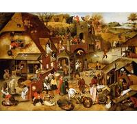RZHRHJES Vintage Impressions sur Toile Abstrait Tableau Peinture sur Toile Portrait les Proverbes Flamands de Pieter Brueghel le Jeune Impression Tableaux Pour la Décoration Murale 60x90cm