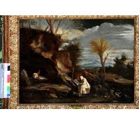 RZHRHJES Vintage Impressions sur Toile Abstrait Tableau Peinture sur Toile Portrait Paysage avec deux moines chartreux par Pier Francesco Mola Impression Tableaux Pour la Décoration Murale 60x90cm