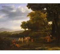 RZHRHJES Vintage Impressions sur Toile Abstrait Tableau Peinture sur Toile Portrait Paysage avec satyres et nymphes dansant de Claude Lorrain Impression Tableaux Pour la Décoration Murale 60x90cm