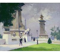 RZHRHJES Vintage Impressions sur Toile Abstrait Tableau Peinture sur Toile Portrait Pont Alexandre III Paris de Jules Ernest Renoux Impression Tableaux Pour la Décoration Murale 60x90cm