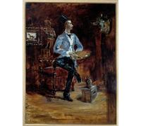 RZHRHJES Vintage Impressions sur Toile Abstrait Tableau Peinture sur Toile Portrait Portrait du peintre René Princeteau dans son atelier par Henri De Toulouse Lautrec Pour la Décoration Murale 60x90cm
