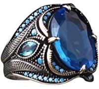 RZLEHORDF Bague en argent sterling 925 style ottoman classique pour homme, cadeau d'anniversaire, de Saint-Valentin, pour petit ami, mari, bijoux en pierres précieuses, 8, Zircone cubique, Zircone