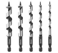 RZLZGBMKM Lot de 5 forets hélicoïdaux for menuiserie, 5/6/8/10/12 mm, tige hexagonale 1/4", changement rapide, for scie cloche for bois tendre et dur foret