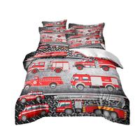 RZPFQB Camion de Pompiers Parure de Lit 200 x 200 cm Camion de Pompiers Rouge Housse de Couette pour Enfant GarçOn Fille Ado Alarme Incendie Linge de Lit Microfibre Couvre Lit