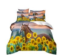 RZPFQB Cheval Housse de Couette 240 x 260 cm Cheval Tournesol Housse de Couette pour Enfant GarçOn Fille Ado Cheval Jaune Literie en Microfibre brossée Douce