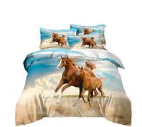 RZPFQB Cheval Parure de Lit 220 x 240 cm Mère et Son Poulain Housse de Couette pour Enfant GarçOn Fille Ado Cheval Brun au Galop Literie en Microfibre brossée Douce