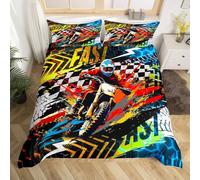 RZPFQB Courses Motocross Cavalier Parure de Lit 220 x 240 cm Moto Cross Housse de Couette pour Enfant GarçOn Fille Ado Extreme des Sports Literie en Microfibre brossée Douce