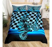 RZPFQB Courses Motocross Cavalier Parure de Lit 220 x 240 cm Motocross Housse de Couette pour Enfant GarçOn Fille Ado Moto Cross Extrême Sports Literie en Microfibre brossée Douce