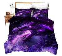 RZPFQB Dragons Housse de Couette pour Chambre d'enfant 1 Personne 90 x 190 cm Dragon de feu Parure de Lit en Microfibre pour Enfant GarçOn Fille Ado Flamme Violette Ensemble de lit