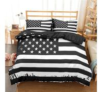 RZPFQB Drapeau Parure de Lit 200x200 USA Drapeau Housse de Couette Enfant GarçOn Fille Ado Noir Blanc Bande éToile Linge de Lit pour Adolescents Microfibre Couvre Lit