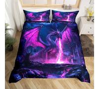 RZPFQB Motif Dragon de feu Housse de Couette 1 Personne 140 x 200 cm Dragon Parure de Lit en Microfibre pour Enfant GarçOn Fille Ado Flamme Violette Ensemble de lit