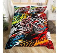 RZPFQB Moto Cross Housse de Couette pour Chambre d'enfant 1 Personne 90 x 190 cm Extrême Sports Parure de Lit en Microfibre pour Enfant GarçOn Fille Ado Courses Motocross Rider Ensemble de lit