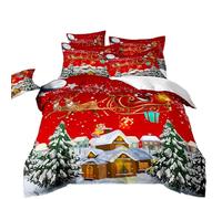RZPFQB Noël Housse de Couette 1 Personne 160 x 200 cm Le Père Noël distribue Les Cadeaux Parure de Lit en Microfibre pour Enfant GarçOn Fille Ado Rouge Ensemble de lit en Microfibre