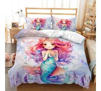 RZPFQB Petite Sirène Princesse Parure de Lit 200 x 200 cm Sirène De Dessin Animé Housse de Couette pour Enfant GarçOn Fille Ado Animaux Marins Linge de Lit Microfibre Couvre Lit