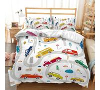 RZPFQB Truck Voitures Housse de Couette pour Chambre d'enfant 1 Personne 120 x 150 cm Bus Parure de Lit en Microfibre pour Junior, Bas Âge, Bébé Dessin animé Vehicles Ensemble de lit