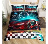 RZPFQB Voiture de Course Rouge Housse de Couette pour Chambre d'enfant 1 Personne 90 x 190 cm Tableau De Bord d'une Parure de Lit en Microfibre pour Enfant GarçOn Fille Ado Speed Luxury Car Ensemble