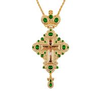 RZRHMUHN Collier avec croix pectorale de prêtre orthodoxe, couronne byzantine avec strass et pierres précieuses, bijou religieux pour service religieux, ordination, clergé chrétien orthodoxe 18 cm